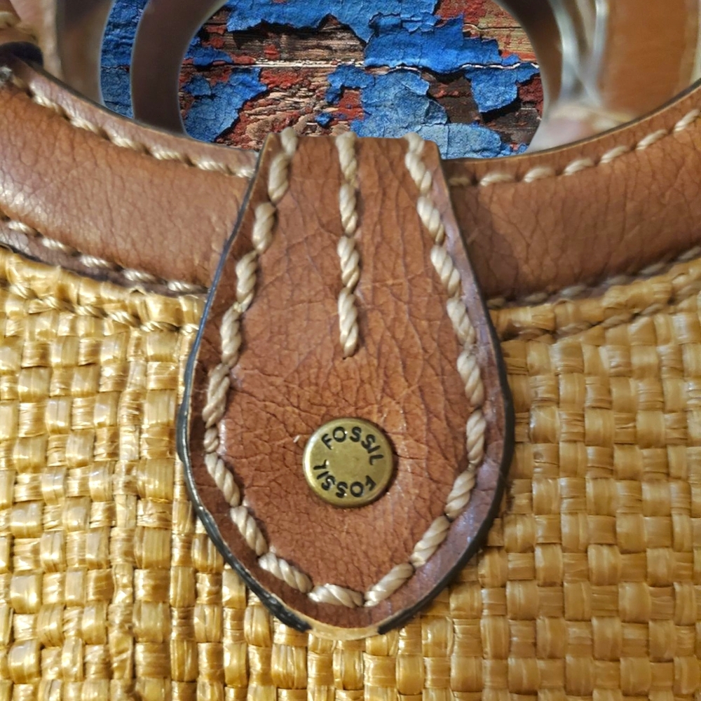 Vintage FOSSIL Woven Mini Satchel Shoulder Bag Leather Trim Y2K Genuine Classic - Picture 15 of 16